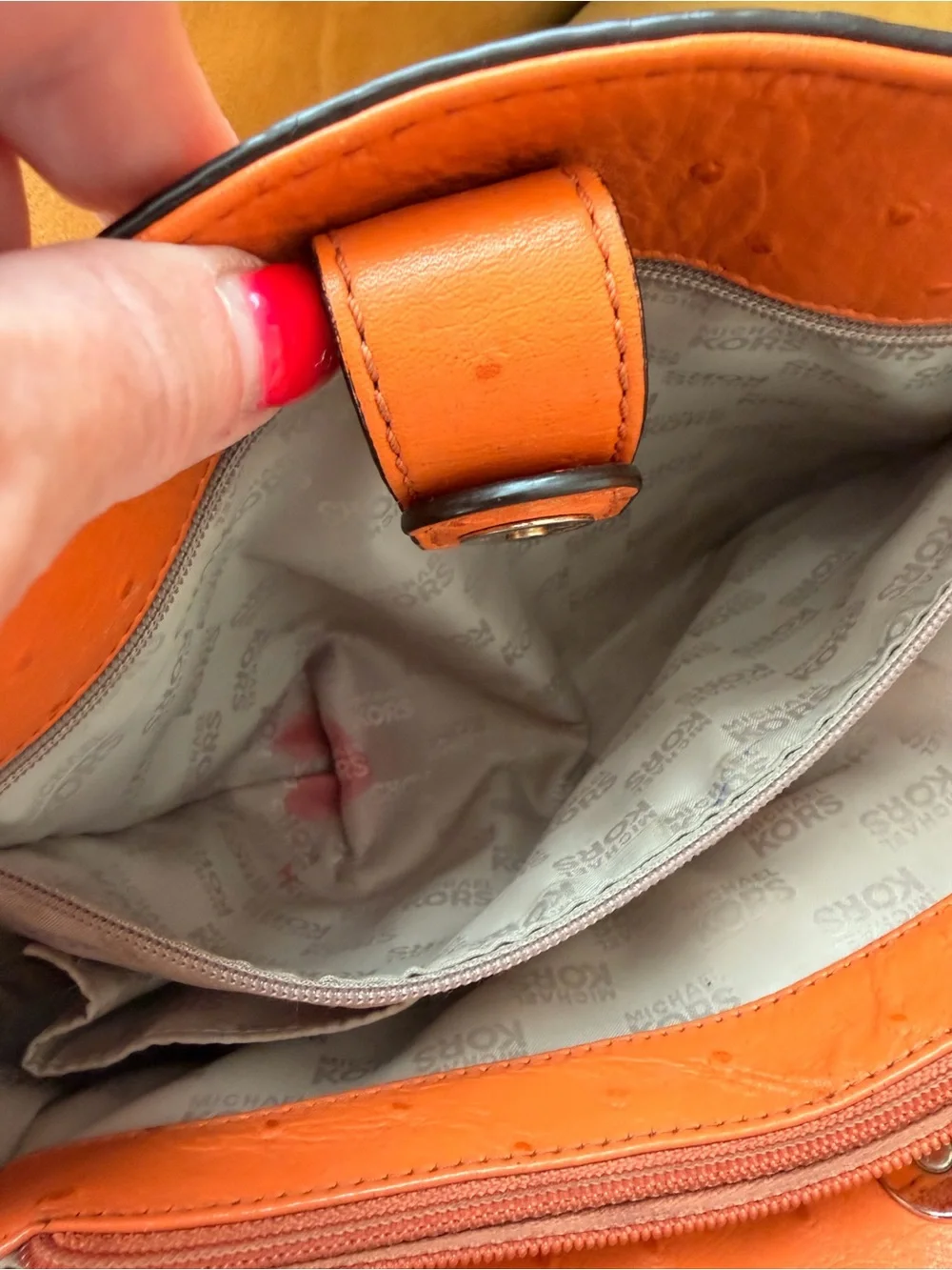 Michael Kors Hamilton Orange Ostrich Embossed Leather Satchel Shoulder Bag